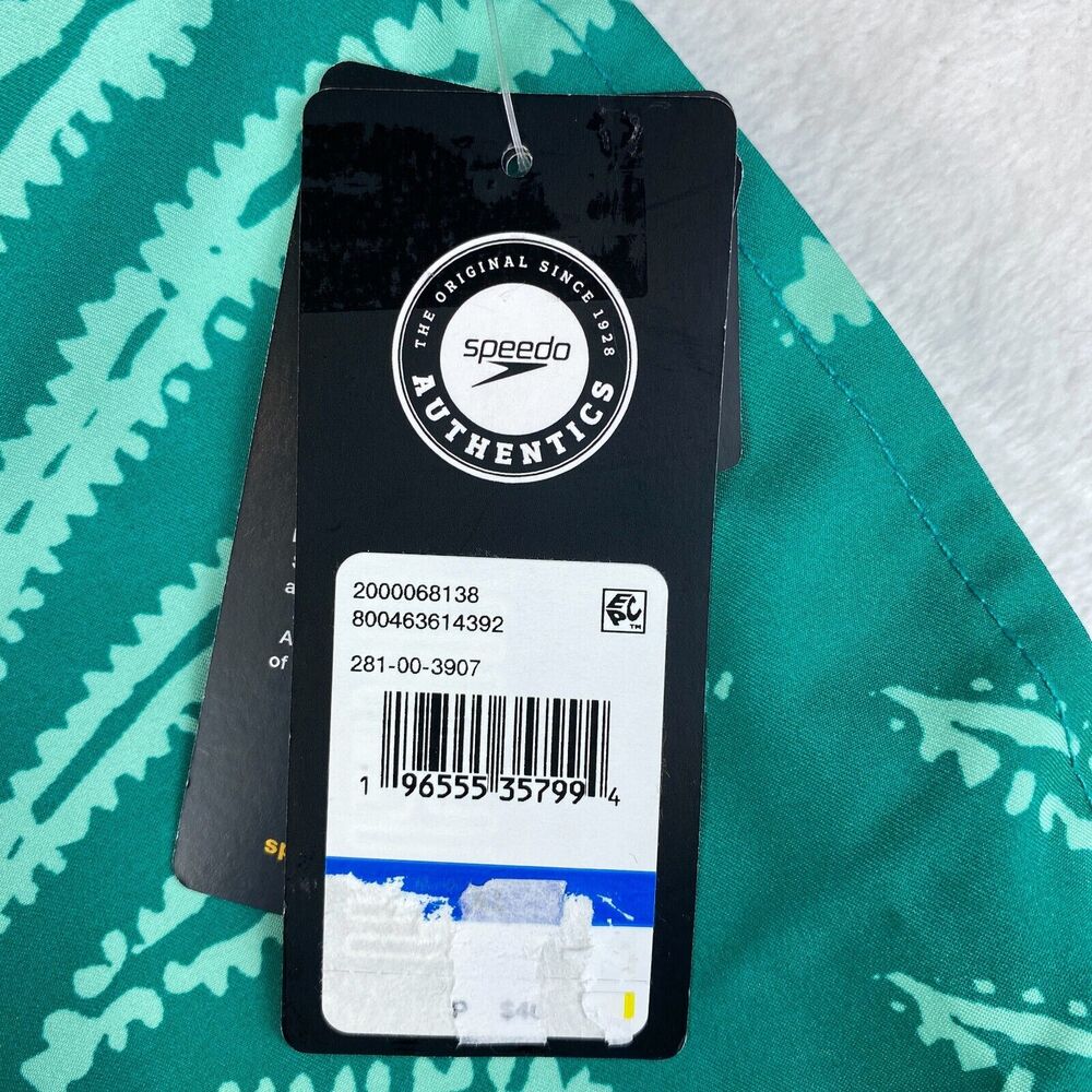 Speedo E-Board Swim Shorts Mens XL Green Floral Print Mesh Liner Stretch UPF 50+ - Picture 4 of 5